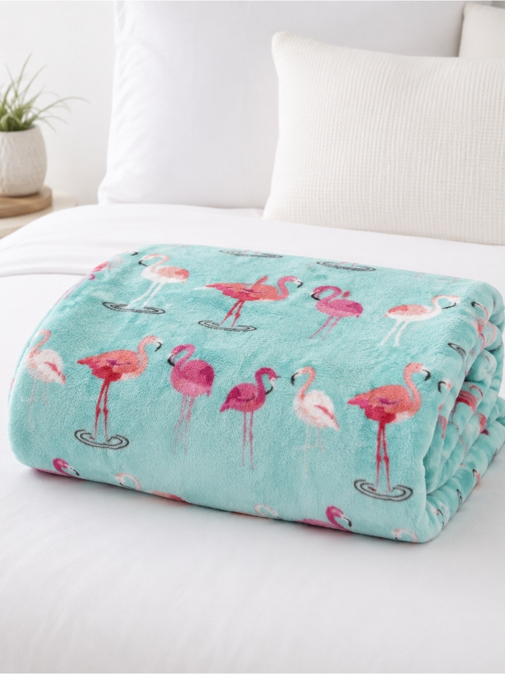 JCPenney Home Plush Flamingo Throw Blanket Aqua Pink 48” x 65” Soft